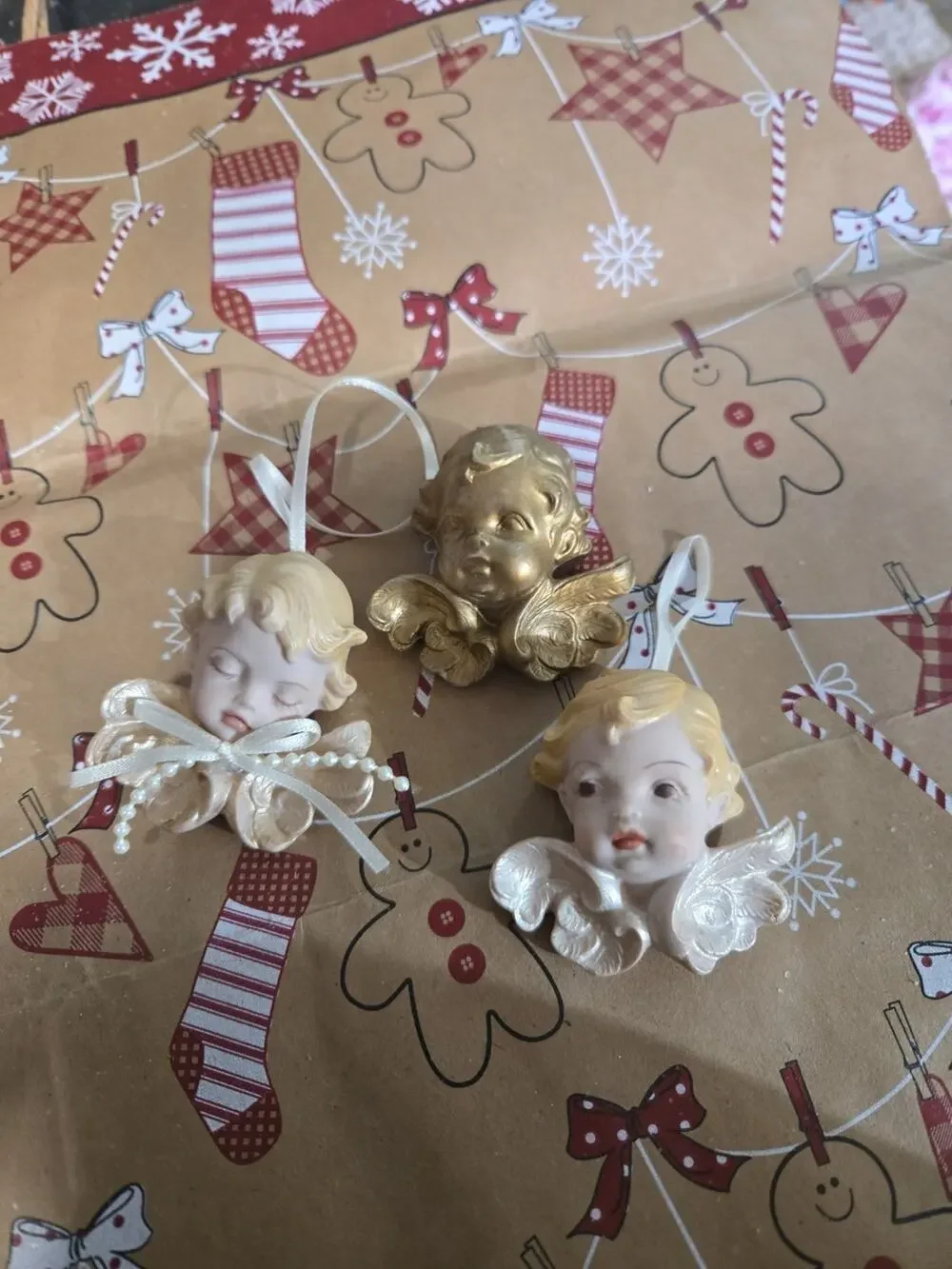 Vintage PD Scioto Cherub Angel Ornaments 1988 Ceramic Hand Painted Set of 3